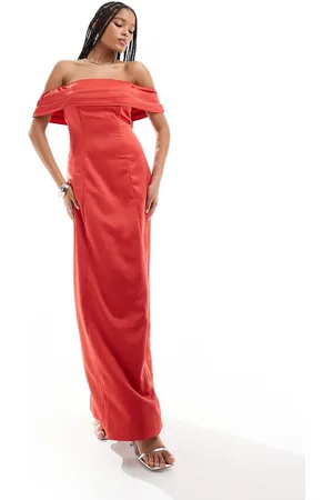 ANAYA – Satin-Maxikleid in mit Carmen-Ausschnitt