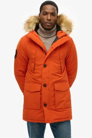 Superdry – Everest – Parka in Kürbisorange mit Kapuze samt Kunstpelz-Besatz