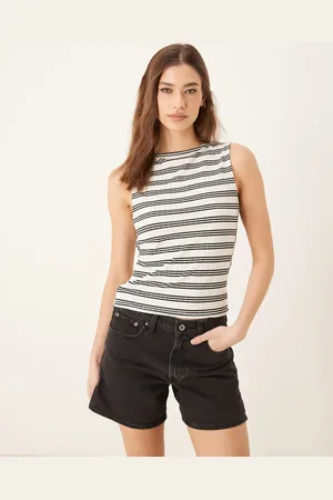 ASOS – Gestreiftes Tanktop in Schwarz-Weiß mit U-Boot-Ausschnitt