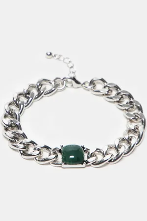 Reclaimed – Unisex-Kettenarmband in Silberoptik mit Jade-Schmuckstein