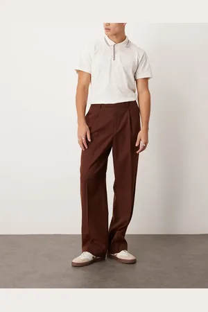 ASOS – Schicke Hose in Rostrot gesprenkelt aus Wollmix mit weitem Bein und Bundfalte vorne