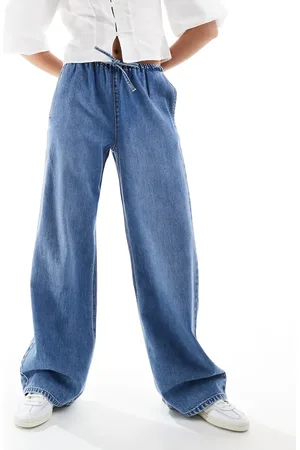 Stradivarius – STR – Blaue Jeans mit elastischem Bindegürtel und besonders weitem Bein