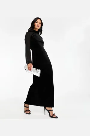 Y.A.S Y.A.S – Hochgeschlossenes Midikleid aus Samt- und Netzstoff-Mix in