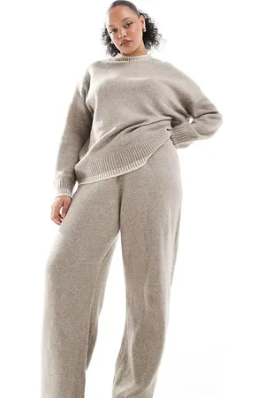 ONLY – Weit geschnittene Strickhose in Beige mit Saumnaht-Detail, Kombiteil