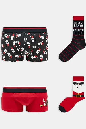 Only & Sons – Weihnachtliche Geschenkebox mit Boxershorts und Socken im 4er-Pack mit Weihnachtsmann-Muster