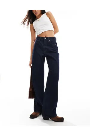 Abercrombie & Fitch – Loose Fit Jeans in verwaschenem Dunkelblau mit hohem Bund