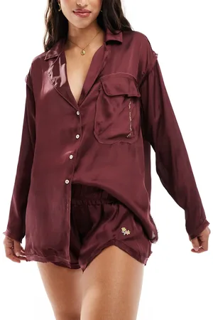Free People – Oversize-Pyjamahemd aus Satin in Weinrot, Kombiteil