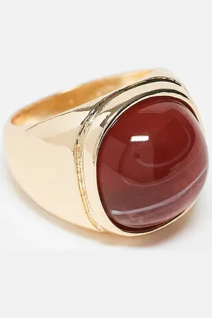 Reclaimed – Ring in Goldoptik mit Kunststein in Rot, unisex
