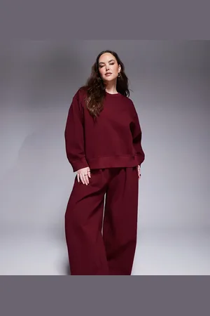 ASOS ASOS DESIGN Curve – Sehr weit geschnittene Hose aus Interlock-Stoff in Burgunderrot, Kombiteil