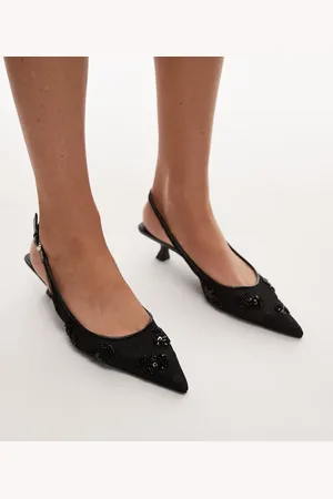MANGO – Spitze Schuhe in mit Fersenriemchen, Perlen und Kitten-Absatz