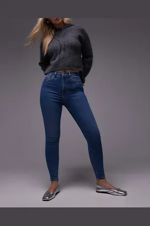 Topshop – Jamie – Eng geschnittene Jeans in Mittelblau mit hohem Bund