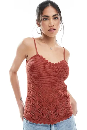 VERO MODA – Gehäkeltes Camisole in Terrakotta, Kombiteil