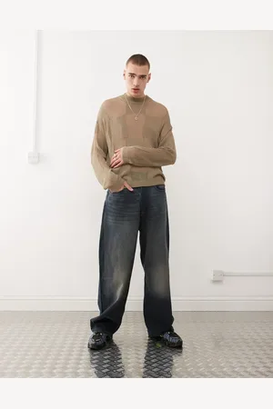 COLLUSION Unisex – Oversize-Pullover aus Strick mit Schachbrettmuster in Khaki