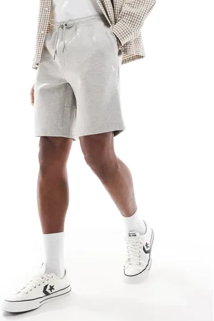 Ralph Lauren – Sweatshorts aus doppelt gestricktem Funktionsmaterial in Steingrau meliert mit Markenlogo