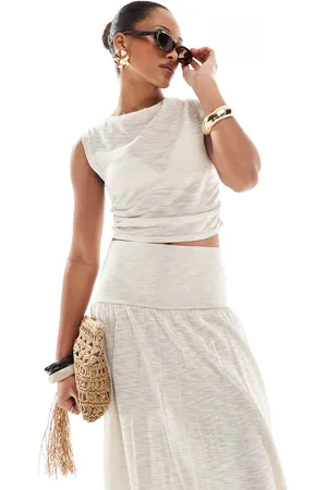 4th & Reckless – Kurzes Strickoberteil in Beige mit U-Boot-Ausschnitt, Kombiteil