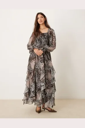 Miss Selfridge – Maxikleid mit Rüschensaum und Tierfellmuster