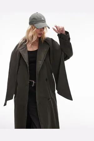 Topshop – Baumwoll-Trenchcoat in verwaschenem mit dekonstruiertem Design