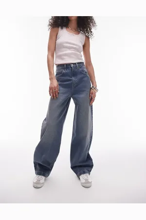 Topshop – Weite Jeans in Nebelblau mit hohem Bund
