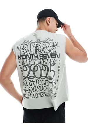 ASOS – Kastiges Oversize-Tanktop in Hellgrau mit Rückenprint