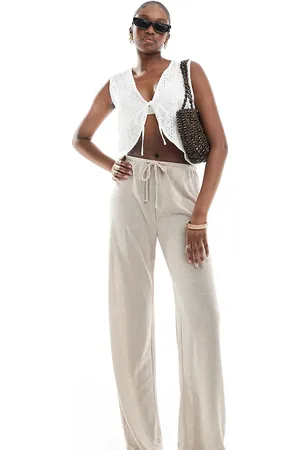ONLY – Locker sitzende Hose in Beige mit Bindedetail vorne