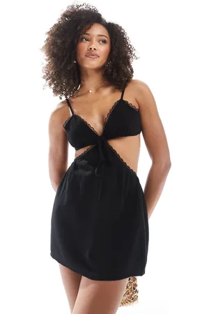 The Frolic Exklusiv – Kurzes Strand-Kleid aus Leinenmix in mit V-Ausschnitt, Cut-out-Design und Spitzenbesatz