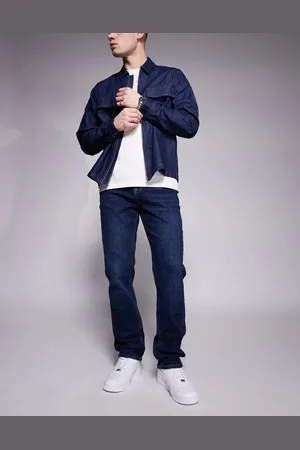 River Island – Gerade geschnittene Jeans in verwaschenem Dunkelblau