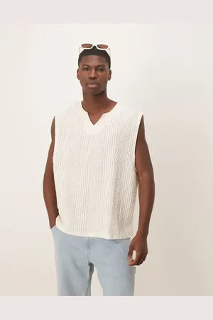 ASOS – Kastiges Oversize-Tanktop aus schwerem, strukturiertem Stoff in Cremeweiß mit eingekerbtem Ausschnitt