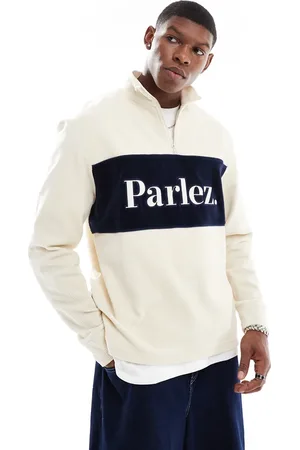 Parlez – Inwood – Mehrfarbiges geripptes Sweatshirt im Farbblockdesign mit kurzen Reißverschluss