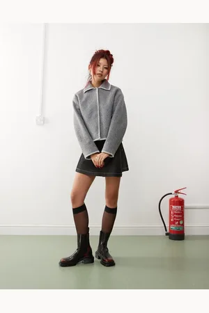 Monki – Kurze Jacke in meliert mit Kontrastnaht
