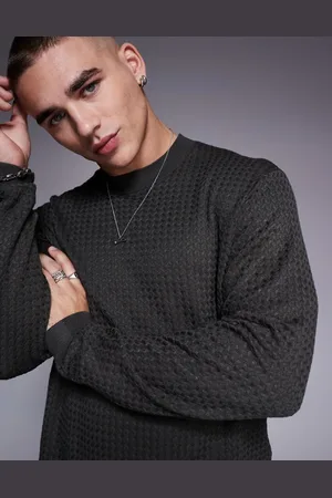 Armani Exchange – Strukturierter Pullover in Dunkelgrün mit Rundhalsausschnitt und Logo