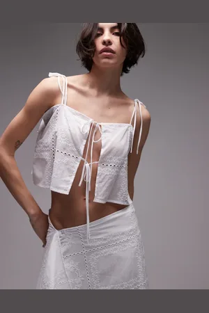 SNDYS – Luftiges Camisole-Oberteil aus Baumwolle in mit Stickerei, eckigem Ausschnitt und Bindebändern vorne, Kombiteil