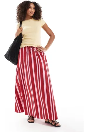 ASOS – Maxirock mit A-Linien-Schnitt aus Baumwolle in Rosa mit Streifen