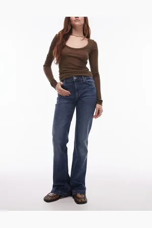 MANGO – Longline-Schlagjeans in dunkelblauer Waschung