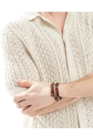 ASOS – 3er-Set Armbänder mit Perlendesign in Burgundertönen und mit Ketten-Design