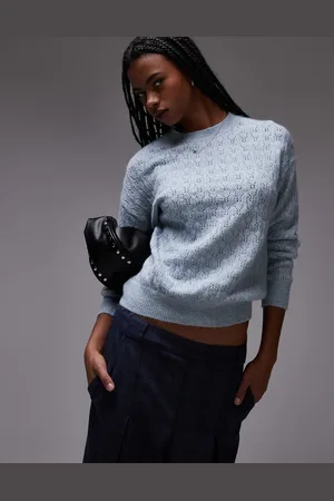MANGO – Pointelle-Pullover in Blassblau