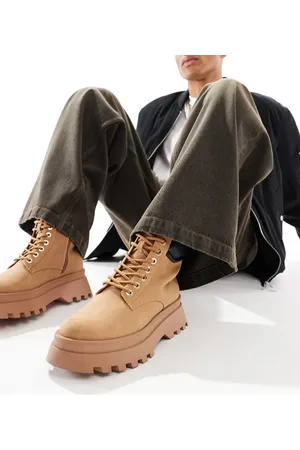 ASOS – Kamelbraune Worker-Schnürstiefel mit dicker Sohle