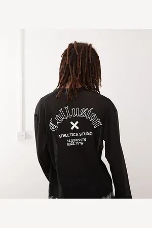 COLLUSION – Langärmliges, transparentes Shirt in strukturiertem mit Print und kastigem Skater-Schnitt