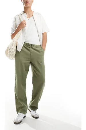 SELECTED – Locker geschnittene Hose aus Leinenmix in Khaki