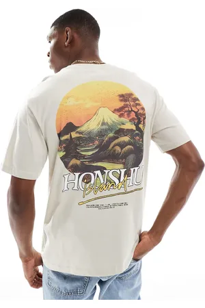 Only & Sons – Oversize-T-Shirt in Taupe mit „Honshu“-Rückenprint