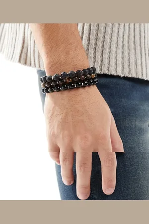 ASOS – 3er-Pack Armbänder mit Zierperlen und Halbedelsteinen in Braun und Schwarz