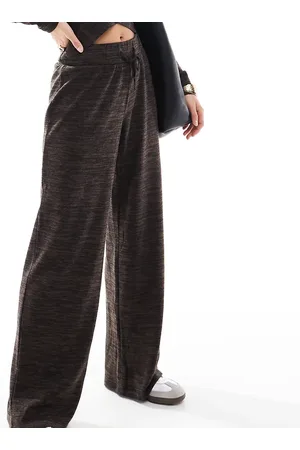 VERO MODA – Weit geschnittene Hose aus Jersey in meliertem Schokobraun, Kombiteil