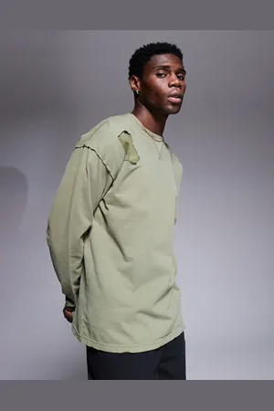 Liquor N Poker – Doppellagiges Langarmshirt in Khaki mit Zierabnutzungen