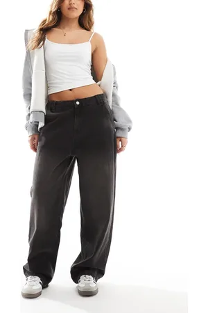 Stradivarius – Weite Jeans in schwarzer Waschung mit niedrigem Bund