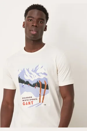 GANT – T-Shirt in Cremeweiß mit Logo und Ski-Print