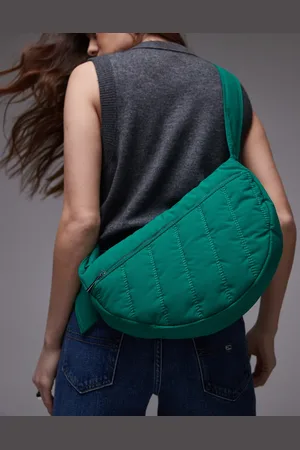 Topshop – Cora – Gesteppte Nylon-Umhängetasche in Grün mit Vordertasche