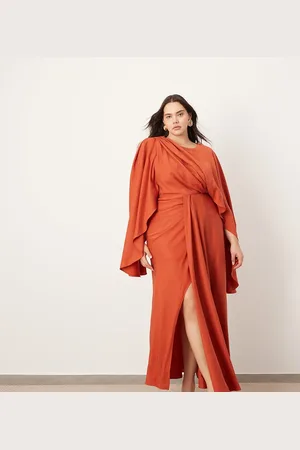 ASOS Curve – Maxikleid in Rostrot mit griechischem Cut-out und voluminösen, ausgestellten Ärmeln