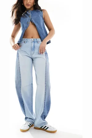 Stradivarius – Ballonjeans in Hellblau mit kontrastierendem Einsätzen in