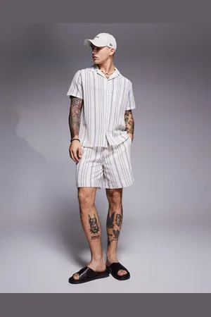 South Beach – Strandshorts in Cremeweiß und Blau gestreift, Kombiteil