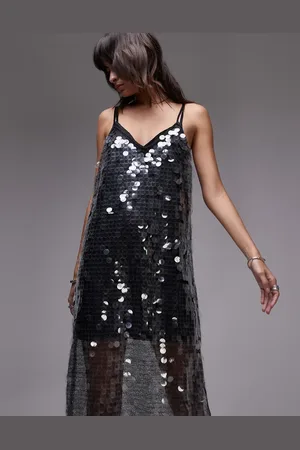 MANGO – Maxikleid in Schwarz mit scheibenförmigen Netzeinsätzen