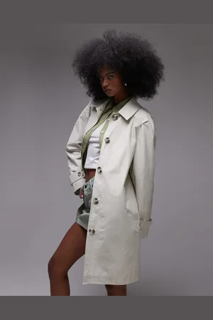 Topshop – Mittellanger Trenchcoat in Ecru